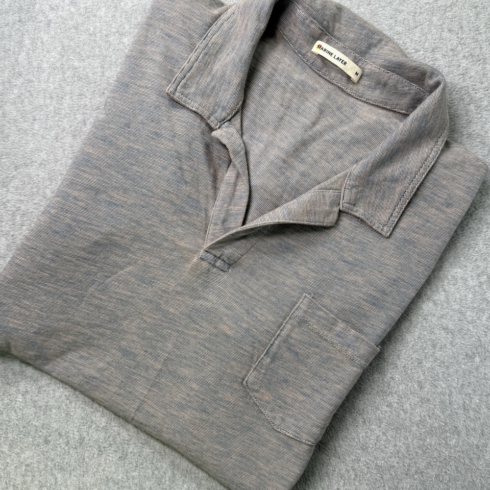 Marine Layer Polo Shirt Men's‎ Medium Gray Heather Soft Casual Short Sleeve